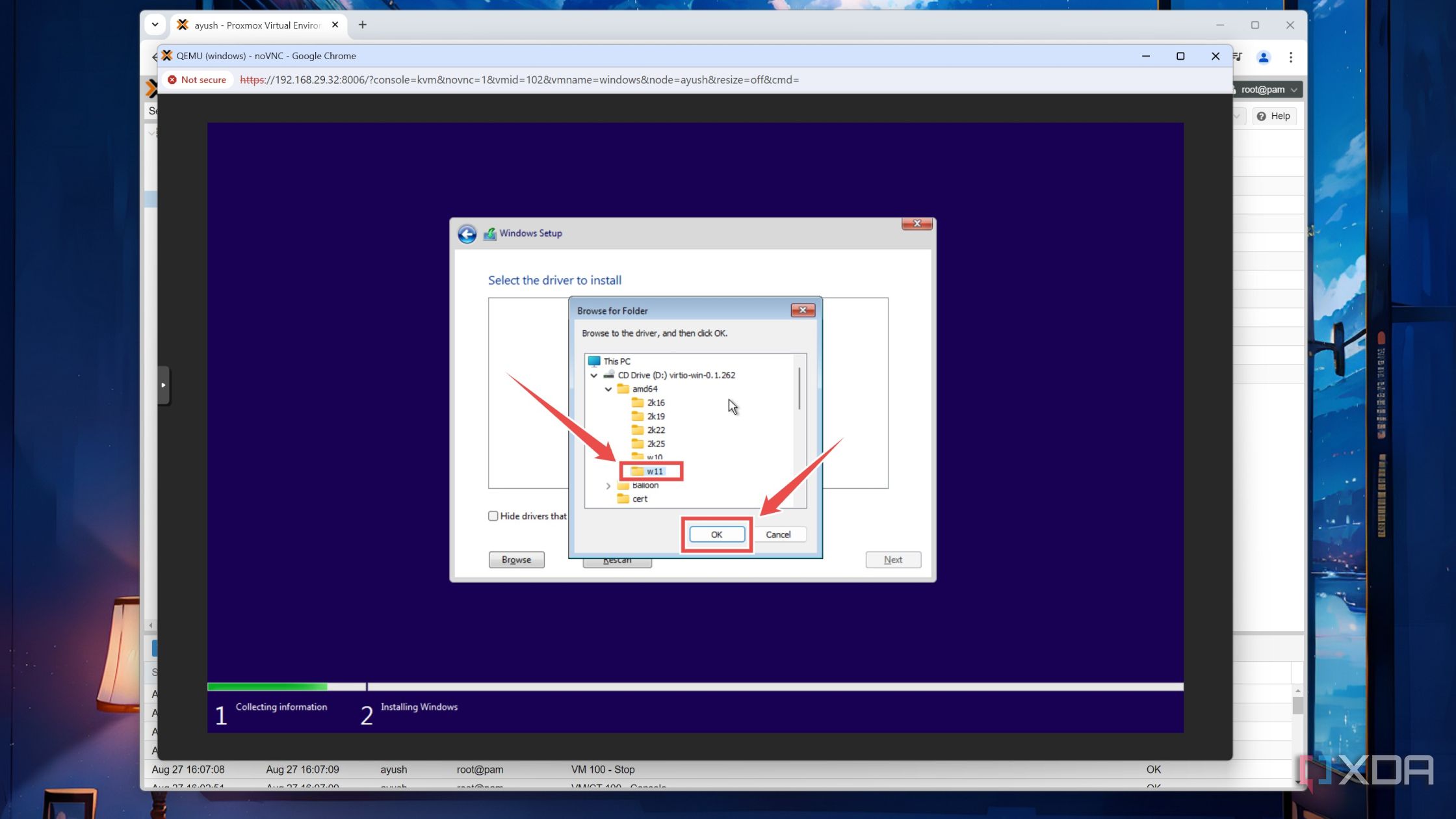 Selecting the SCSI drivers inside a Windows 11 Proxmox VM