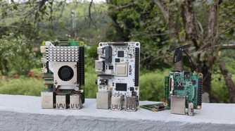 Raspberry Pi 5 and Zero W kept near the Milk-V Duo S and Mars SBCs