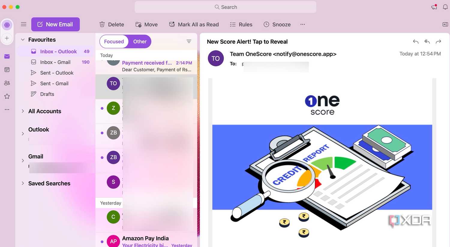 Outlook for Mac interface