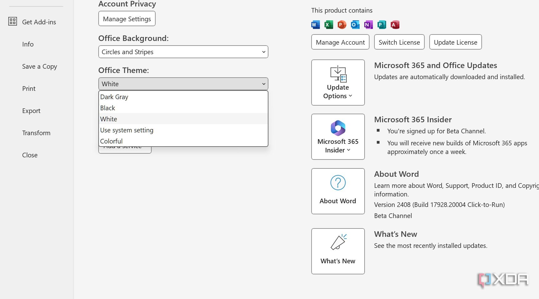 Microsoft Word themes