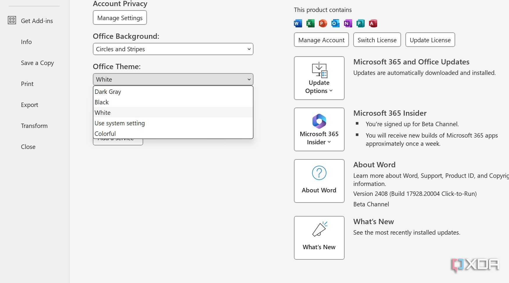 Microsoft Word themes