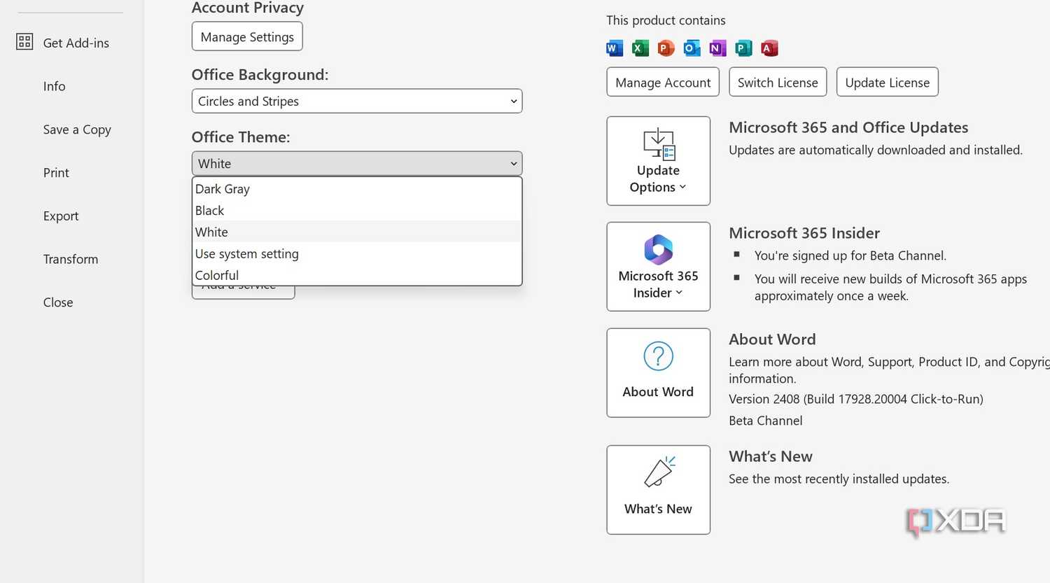 Microsoft Word themes