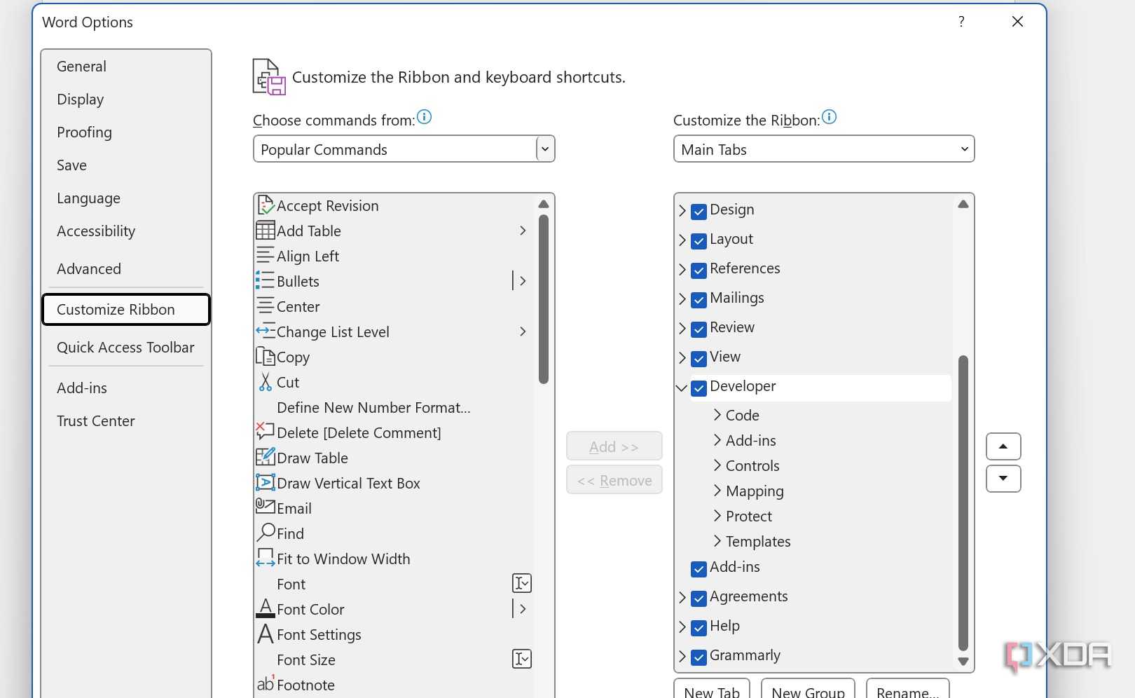 Microsoft Word ribbon customization
