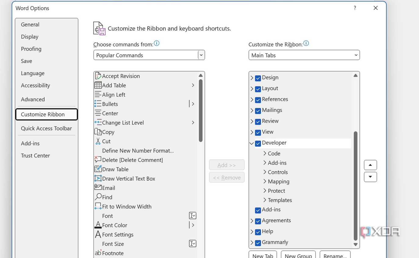 Microsoft Word ribbon customization