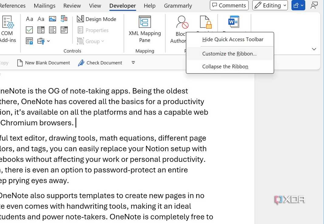 Microsoft Word customization