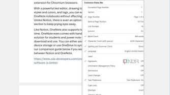 Microsoft Word status bar customization
