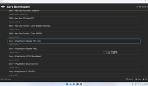 Screenshot of the core downloader UI in RetroArch