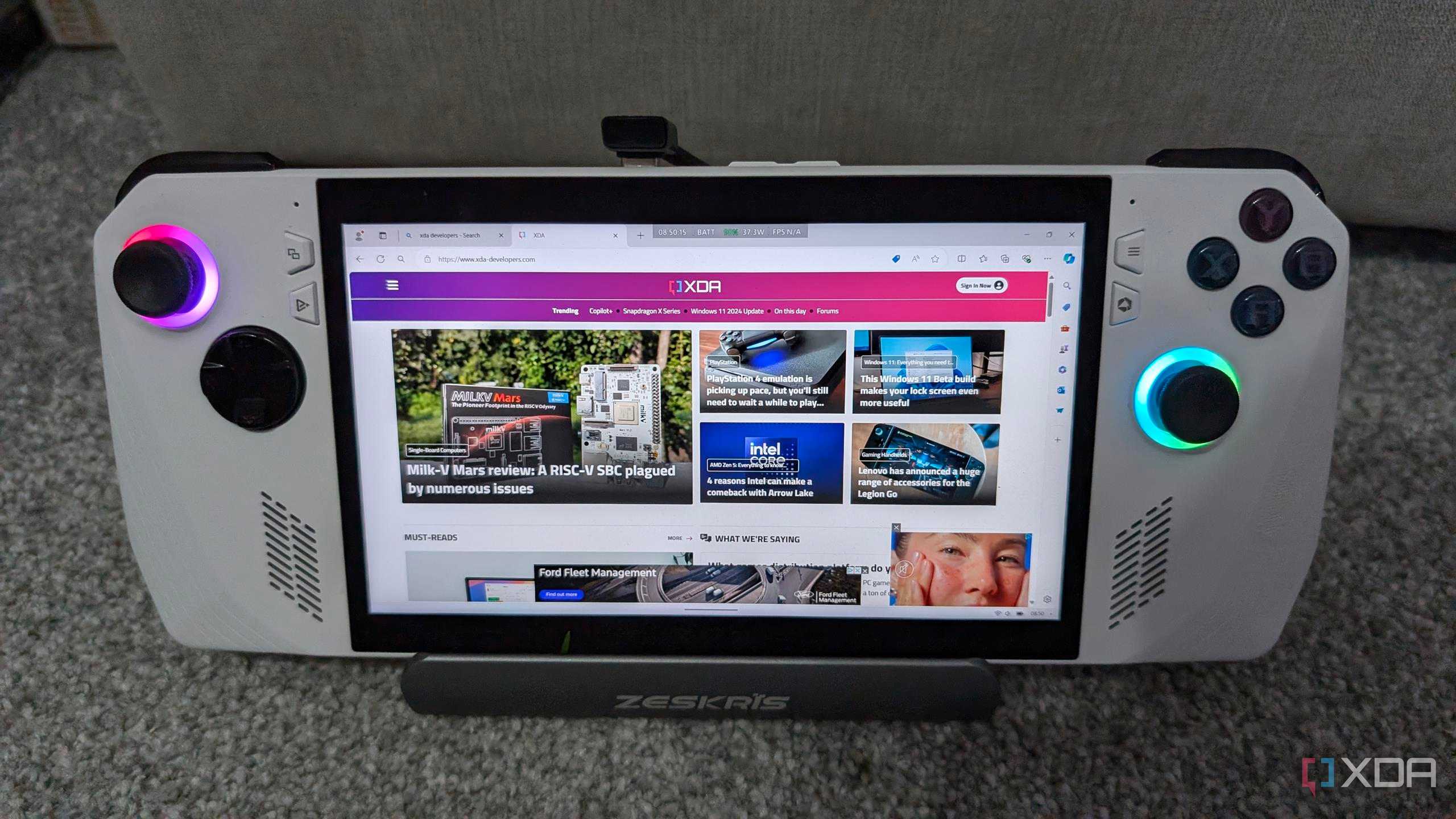 image of the rog ally showing the xda website