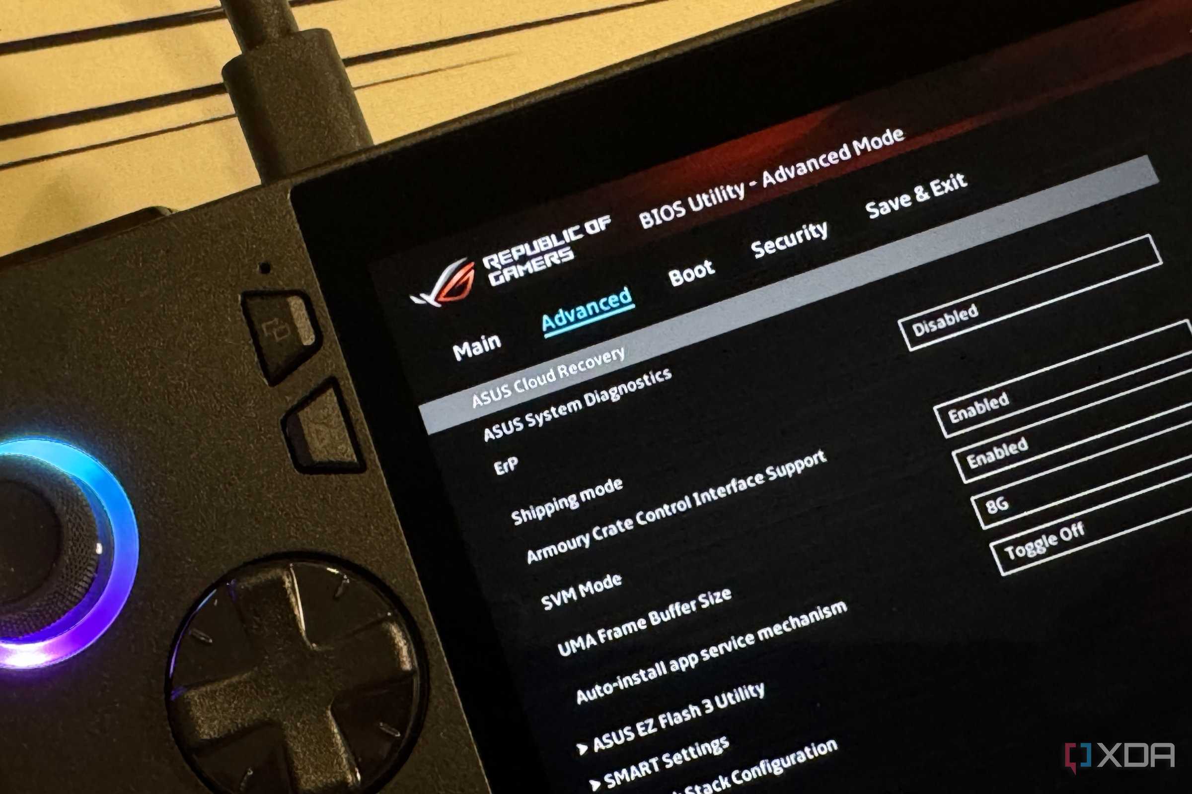 rog ally x bios with the cloud recovery option highlighted