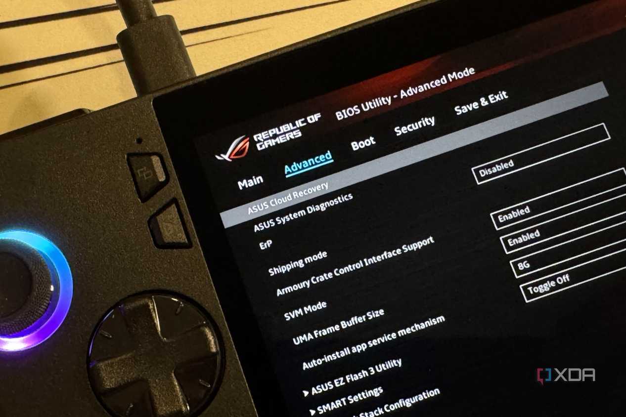 rog ally x bios with the cloud recovery option highlighted