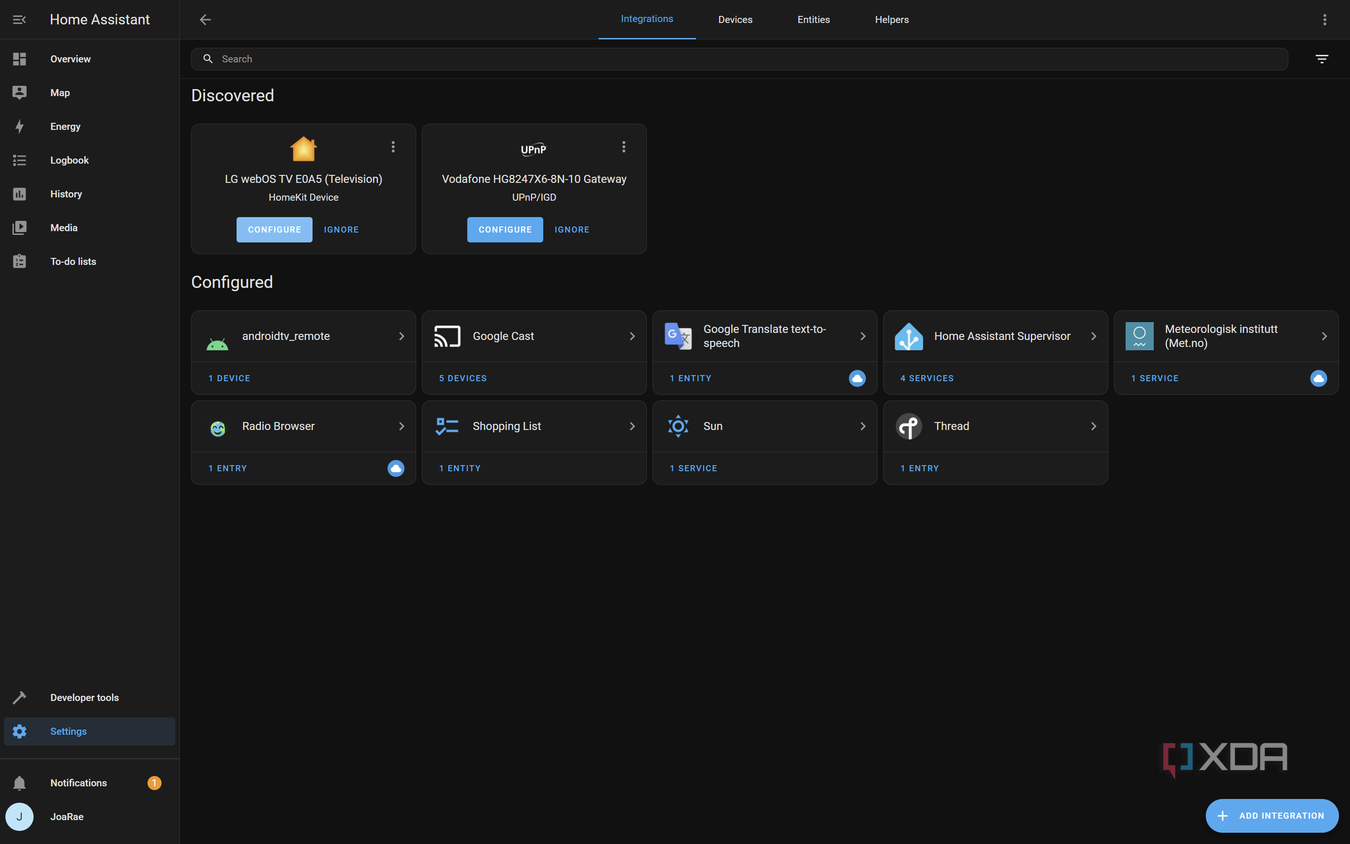 Screenshot of the Home Assistant integration settings