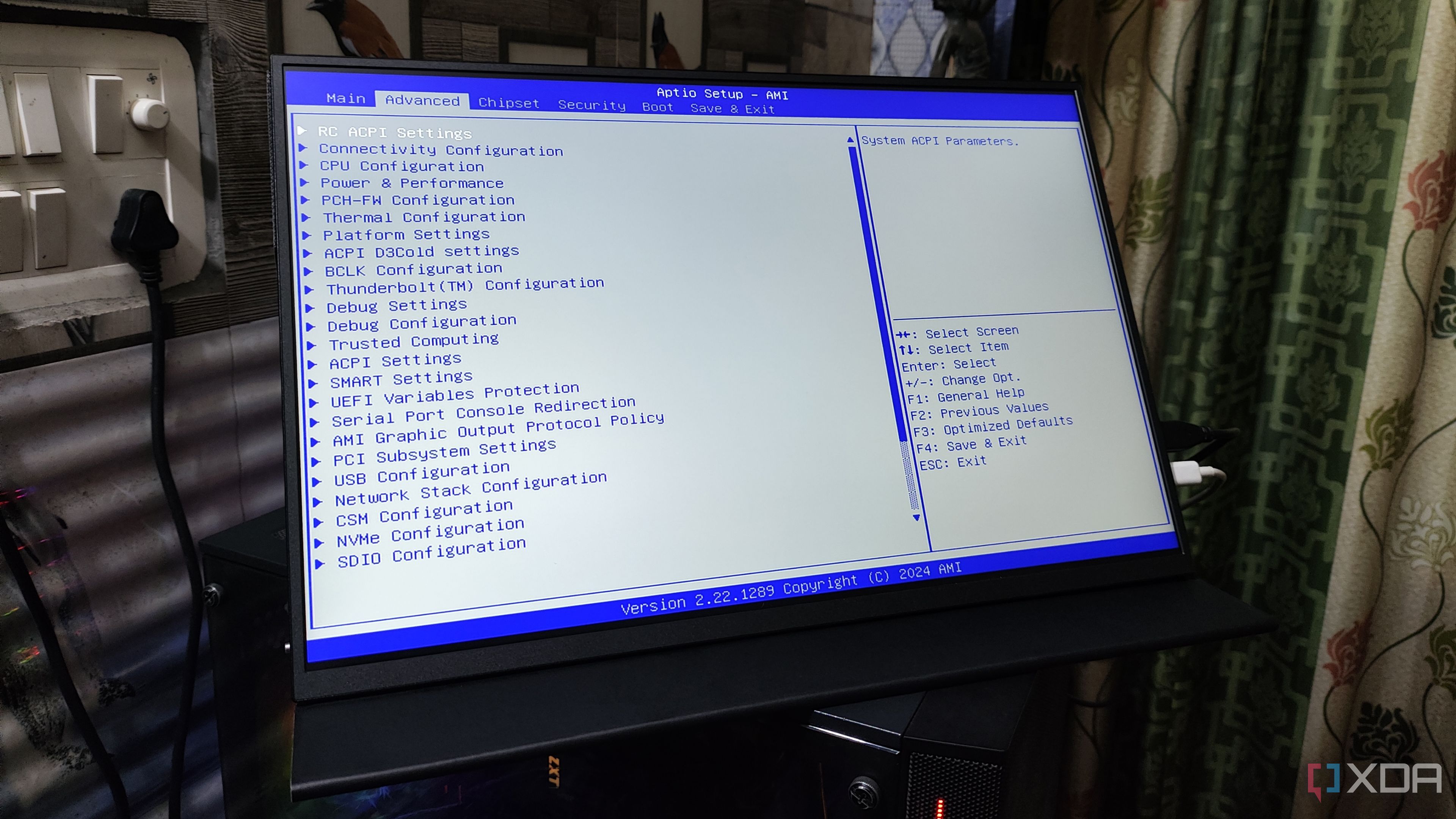 A Uperfect UGame K118 monitor displaying the Advanced BIOS options