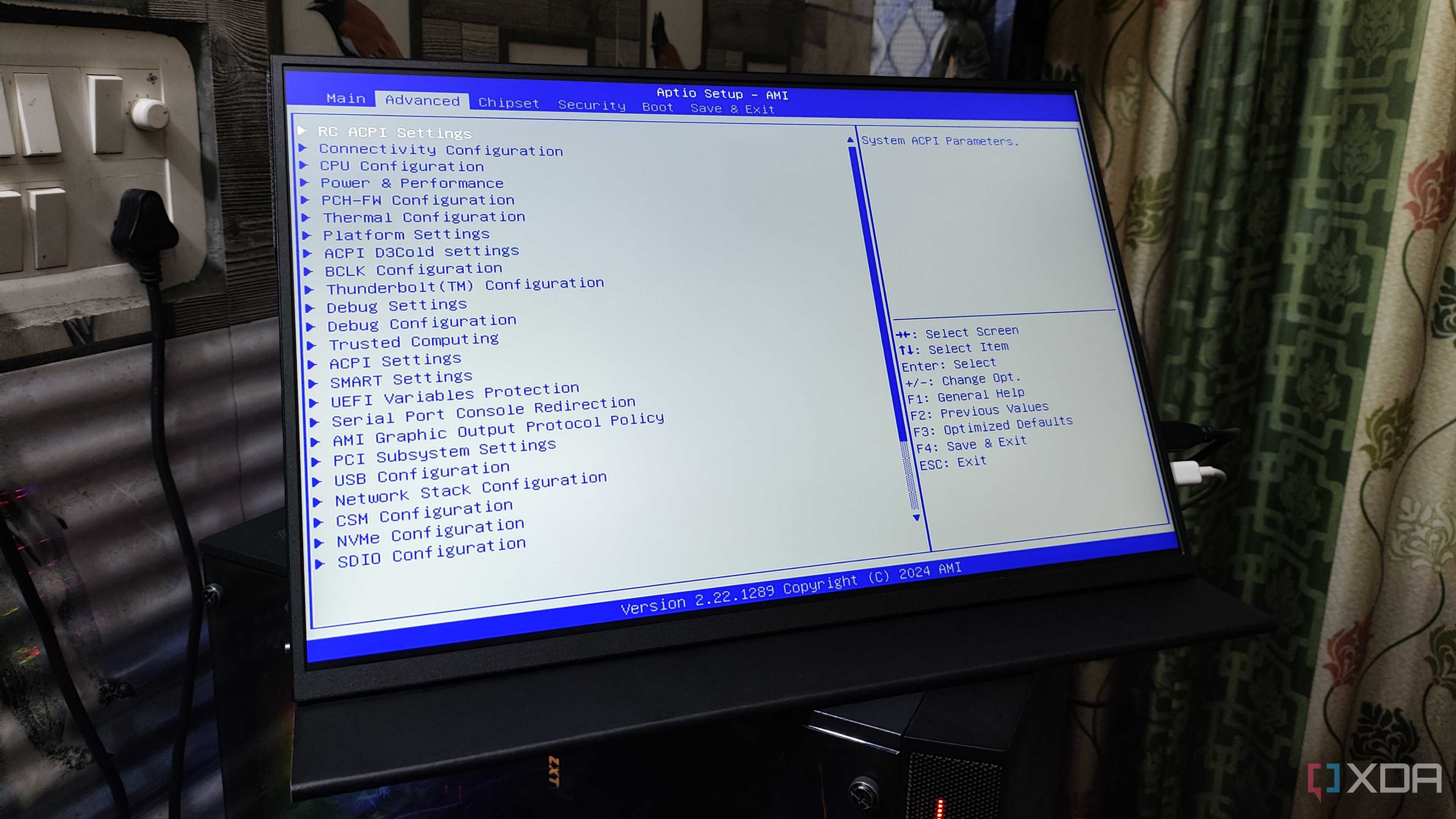 A Uperfect UGame K118 monitor displaying the Advanced BIOS options