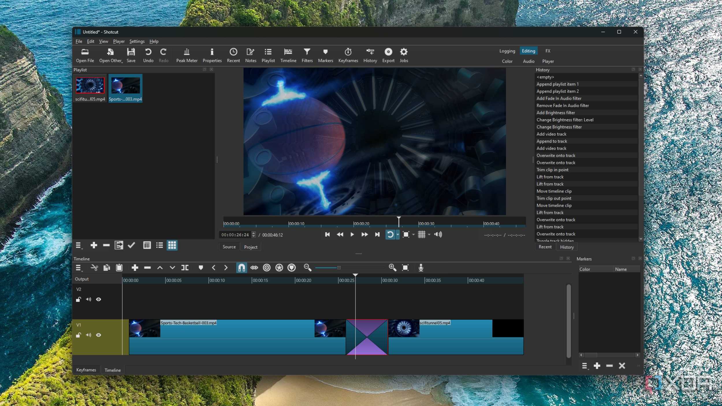 screenshot of shotcut video editor