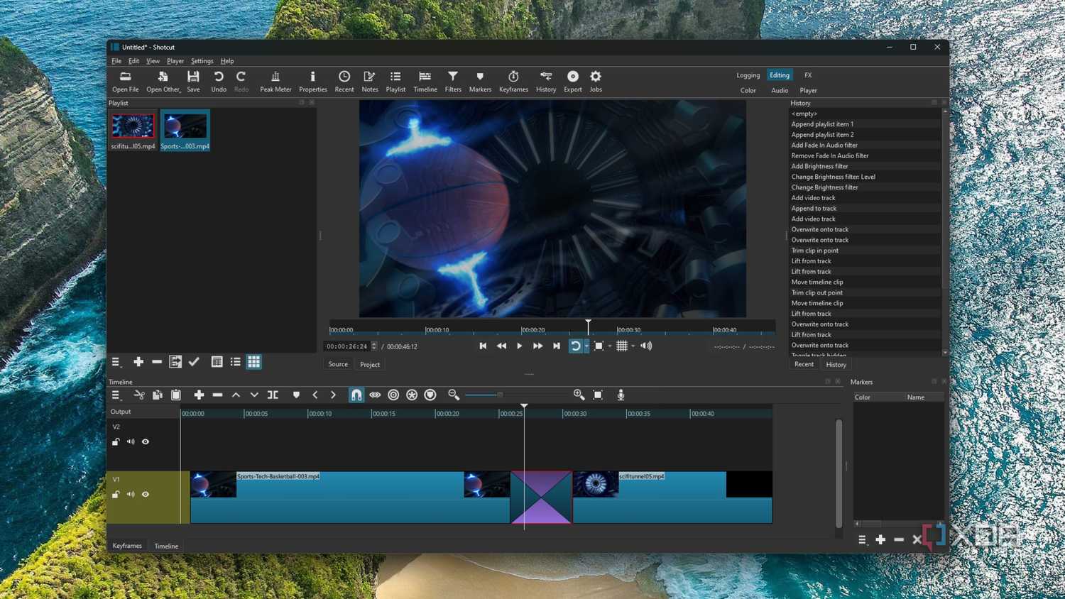 screenshot of shotcut video editor