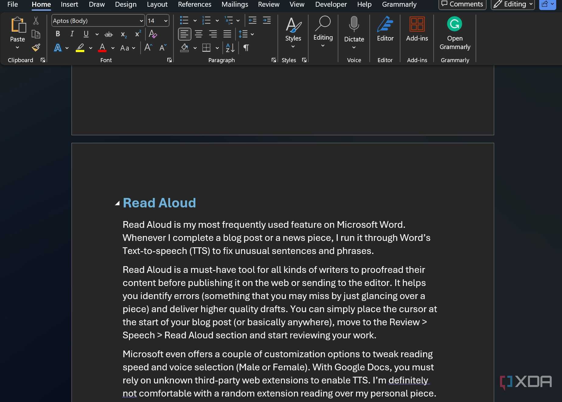 Microsoft Word dark theme