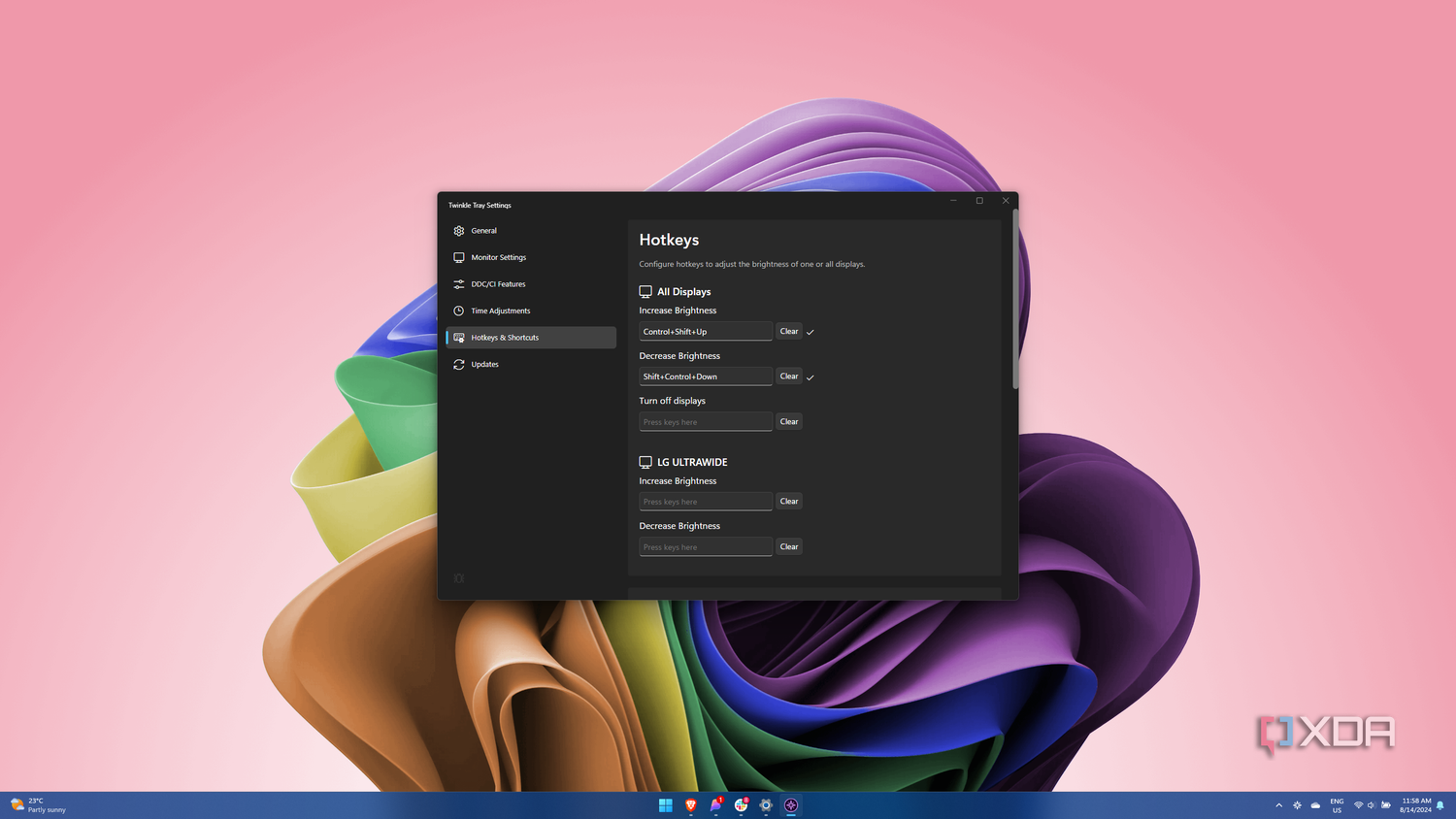 Screenshot of Twinkle Tray hotkey settings
