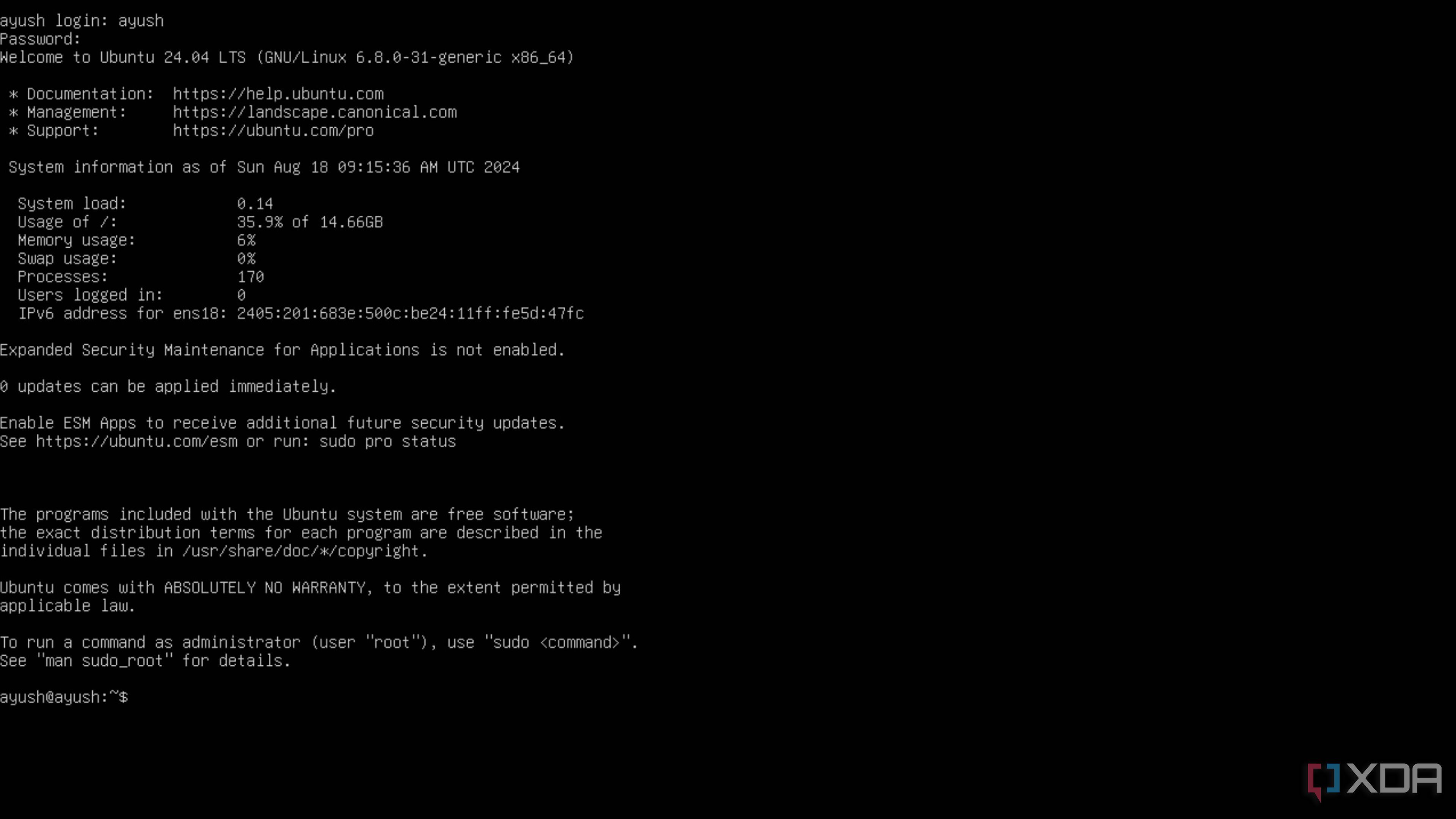 The Ubuntu Server information