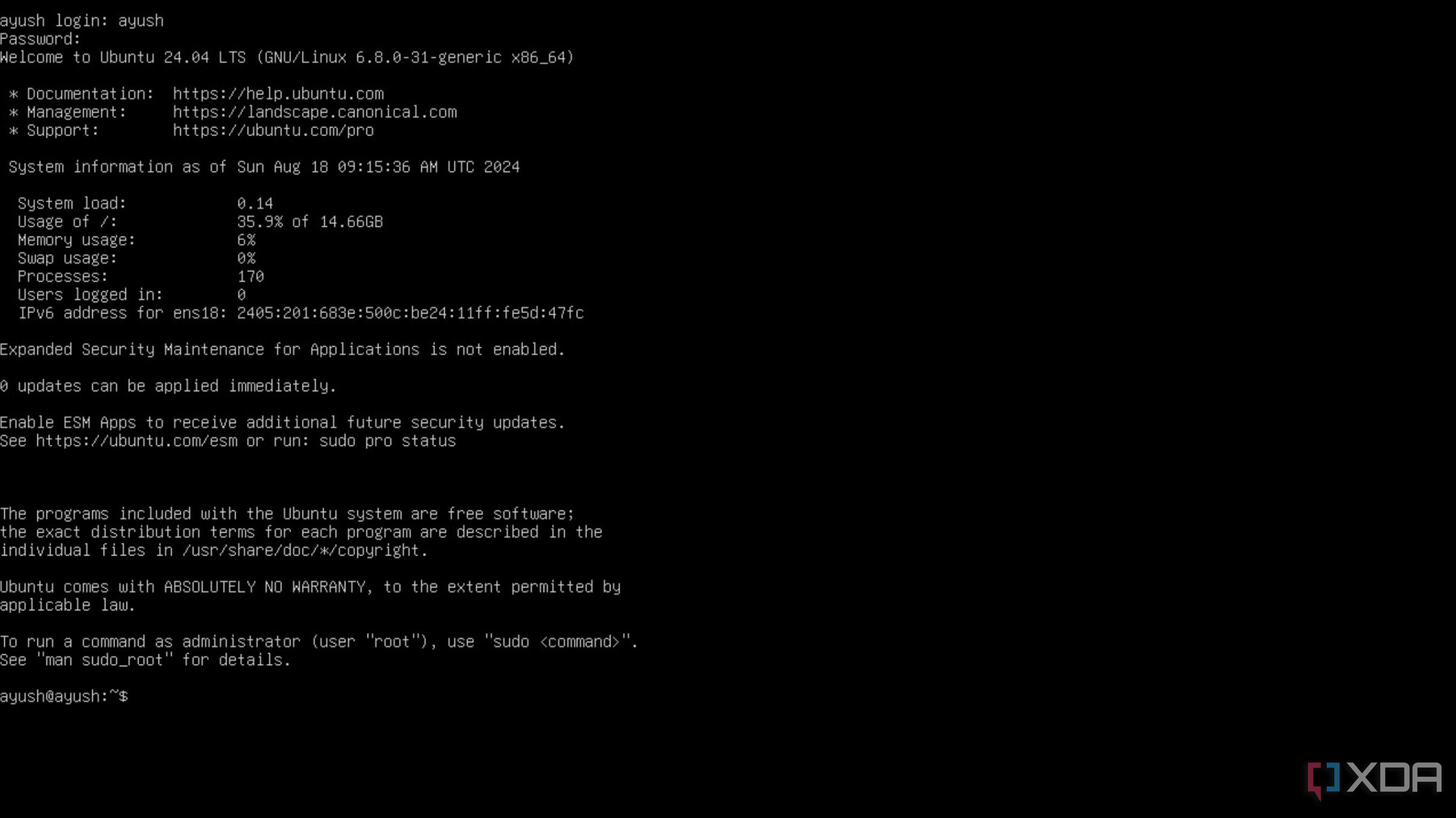 The Ubuntu Server information