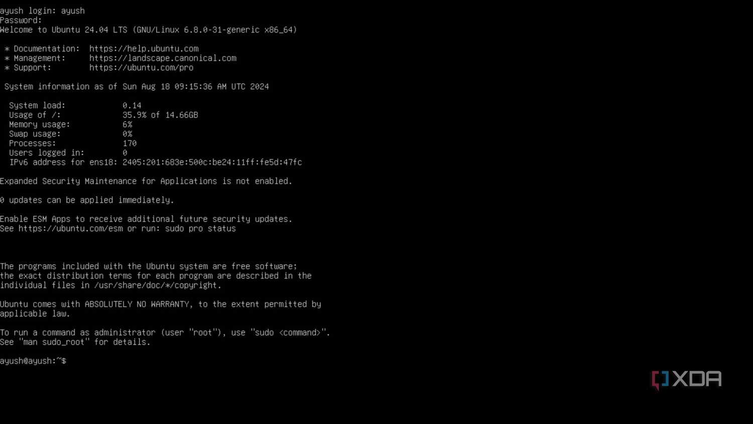 The Ubuntu Server information