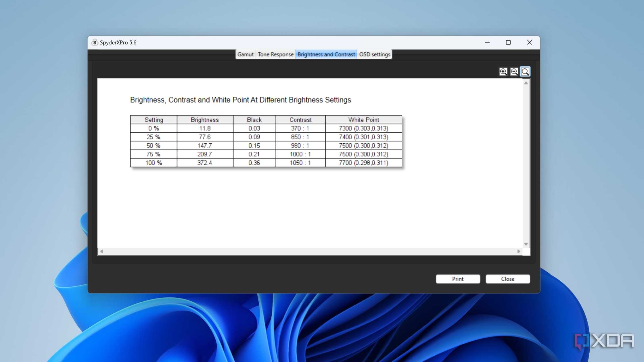 The brightness, contrast, and white point values of the Uperfect UGame K118