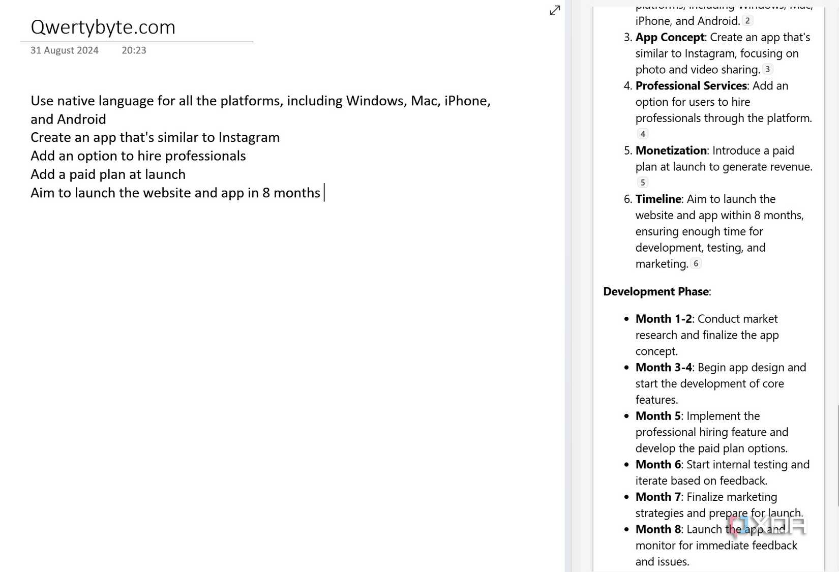 Copilot creating a project plan in OneNote
