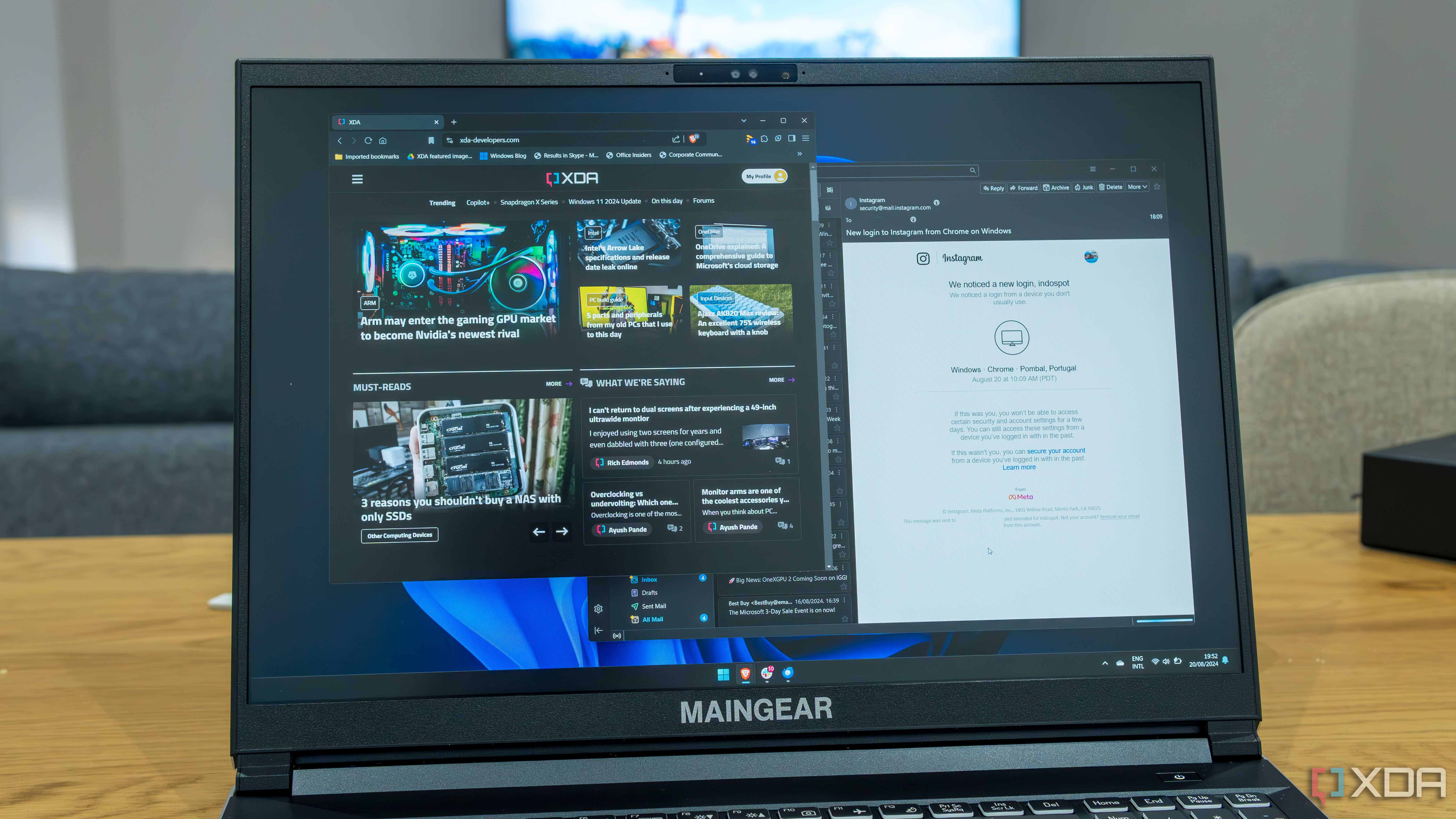 A Windows 11 laptop running Brave browser and Mozilla Thunderbird