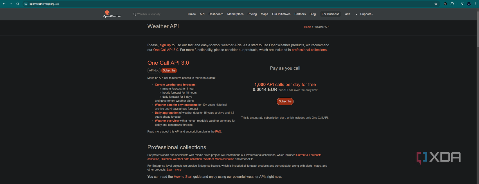 OpenWeather API page