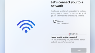 Screenshot of Windows 11 OOBE showing the network page when there's no network available