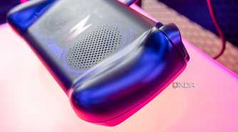 Close-up view of the grip on the Acer Nitro Blaze 7