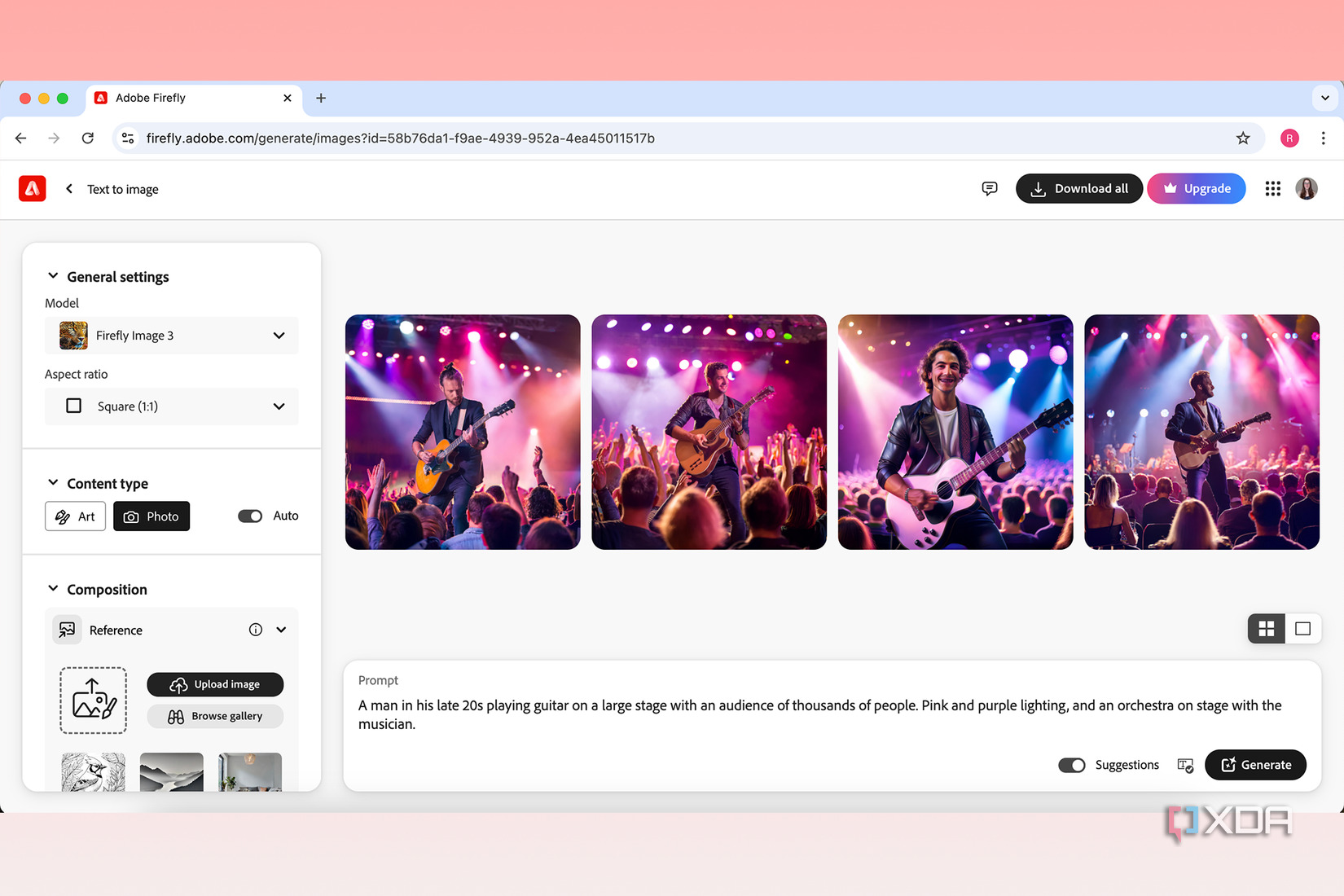 Adobe Firefly text-to-image tool in Chrome browser