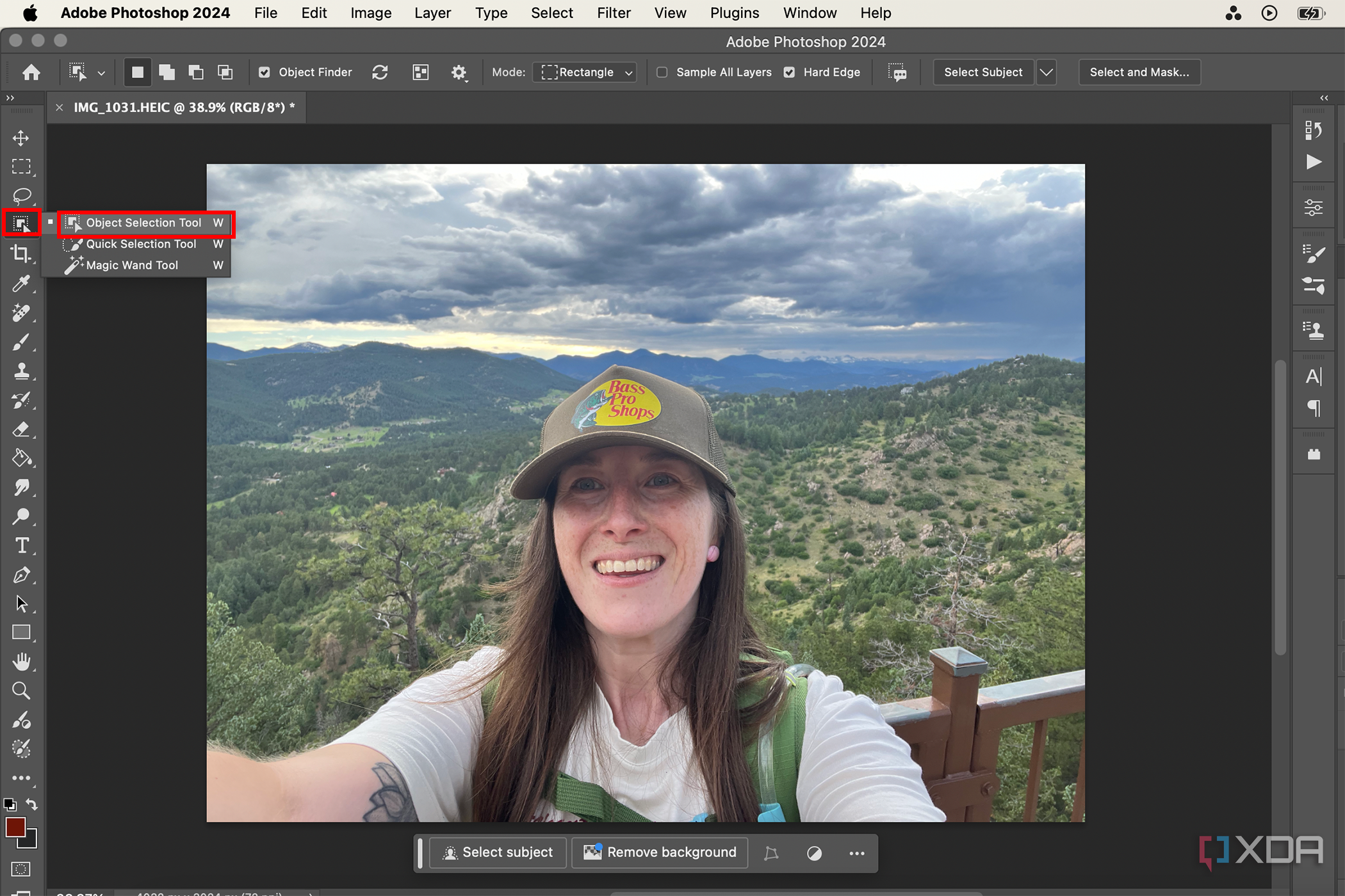 Adobe Photoshop with Object Selection menu selected