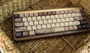 Close-up of a wooden mechanical keyboard