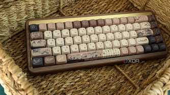 Close-up of a wooden mechanical keyboard