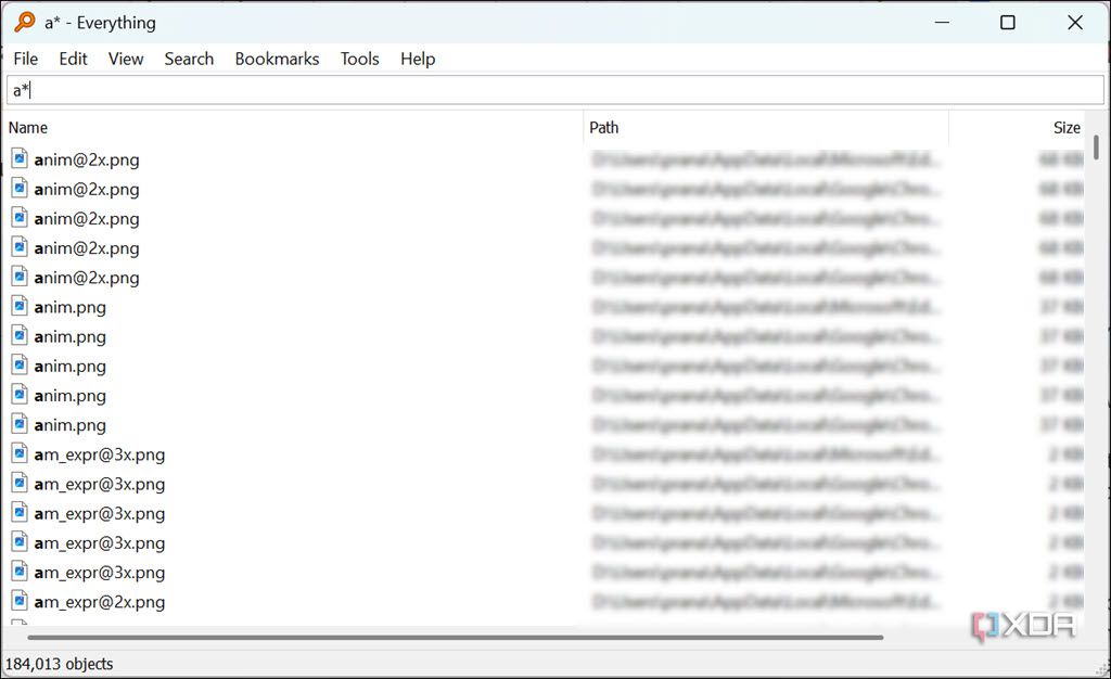 Screenshot of all items starting with a