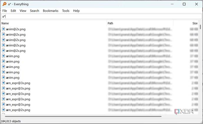 Screenshot of all items starting with a