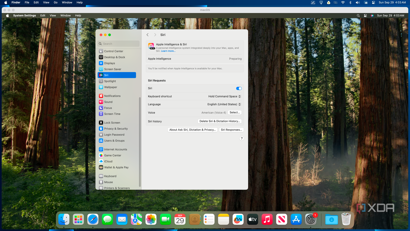 The Apple Intelligence setup window.