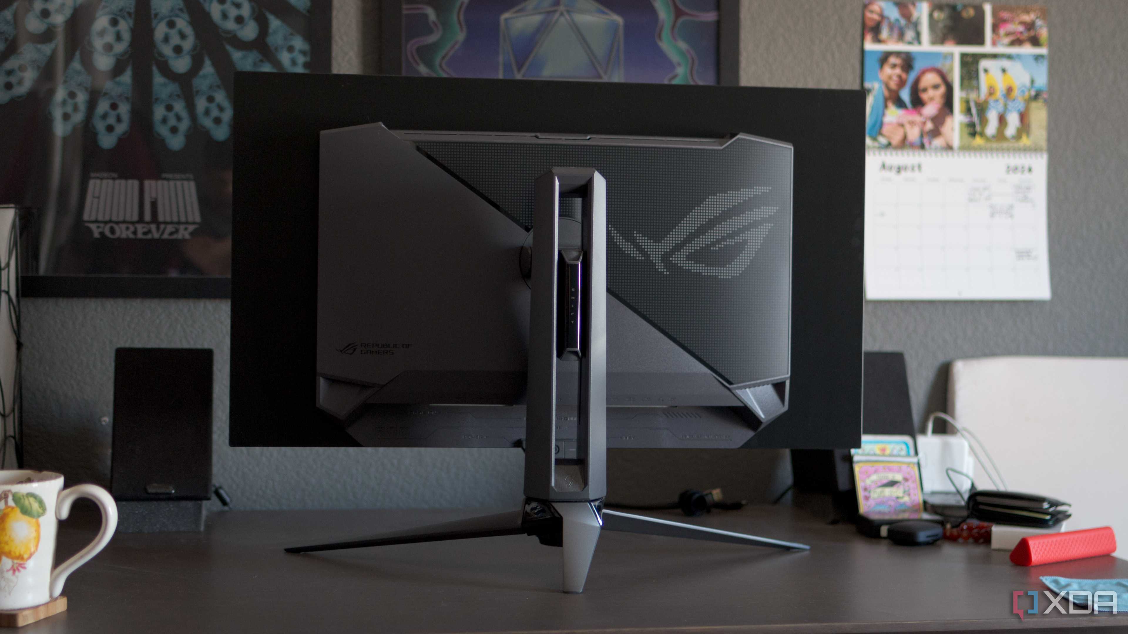 A rear view of the ASUS ROG PG32UCDP.