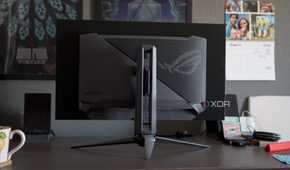 A rear view of the ASUS ROG PG32UCDP.
