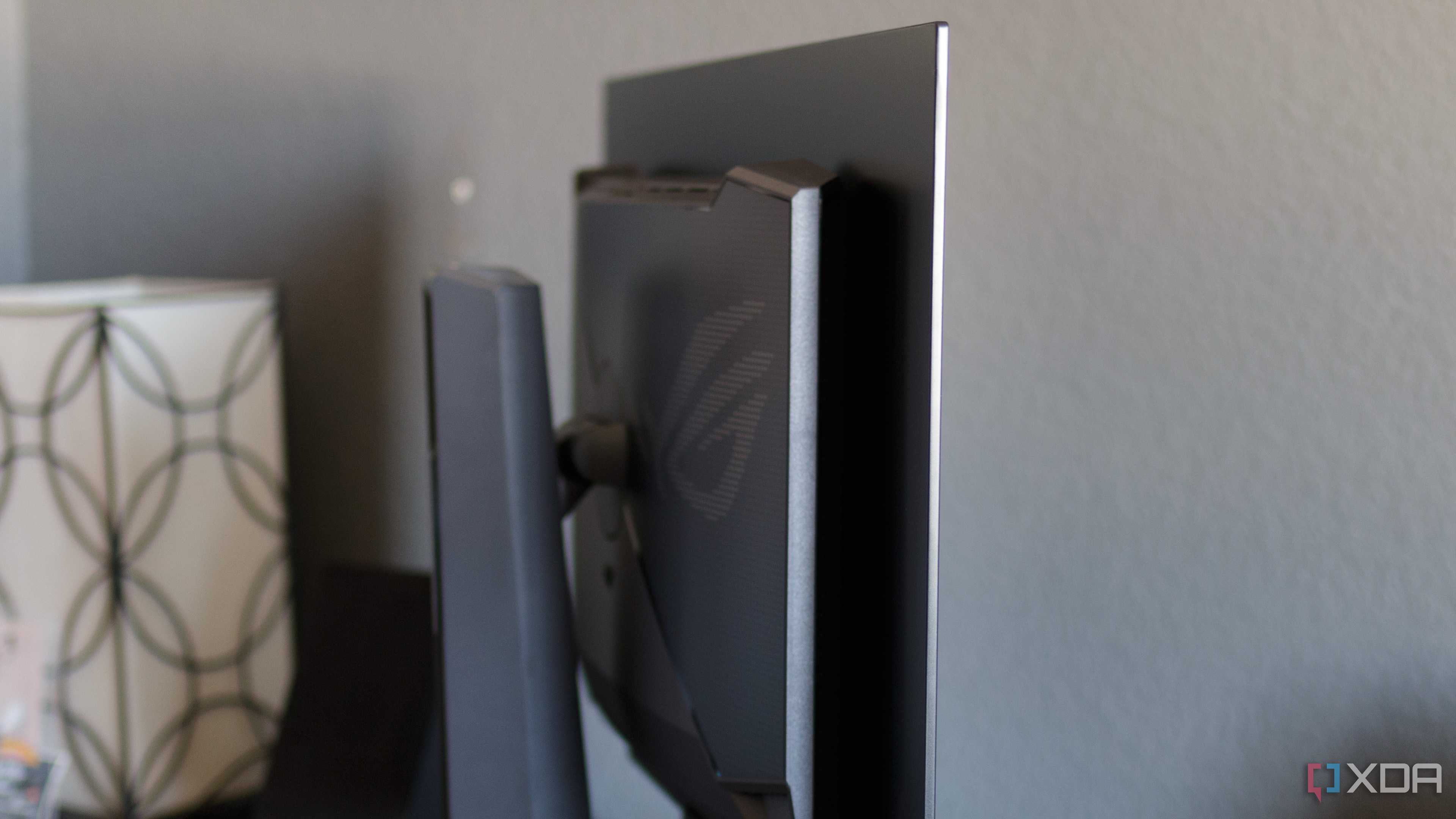 A side view of the ASUS ROG PG32UCDP.