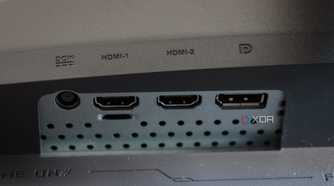 The video ports on the ASUS ROG PG32UCDP.