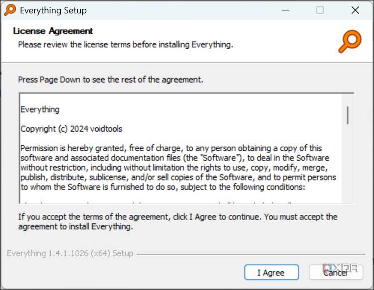 Screenshot of starting the Everything tool installation