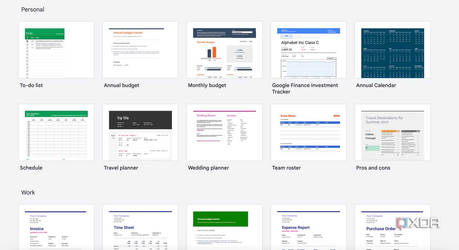 Google Sheets templates library