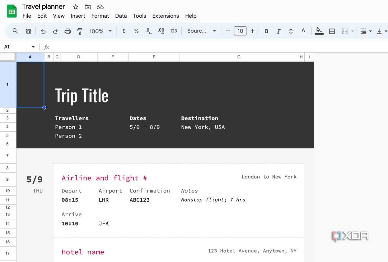 Google Sheets home menu