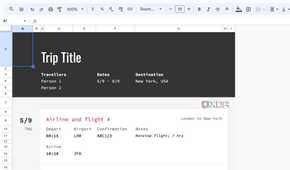 Google Sheets home menu