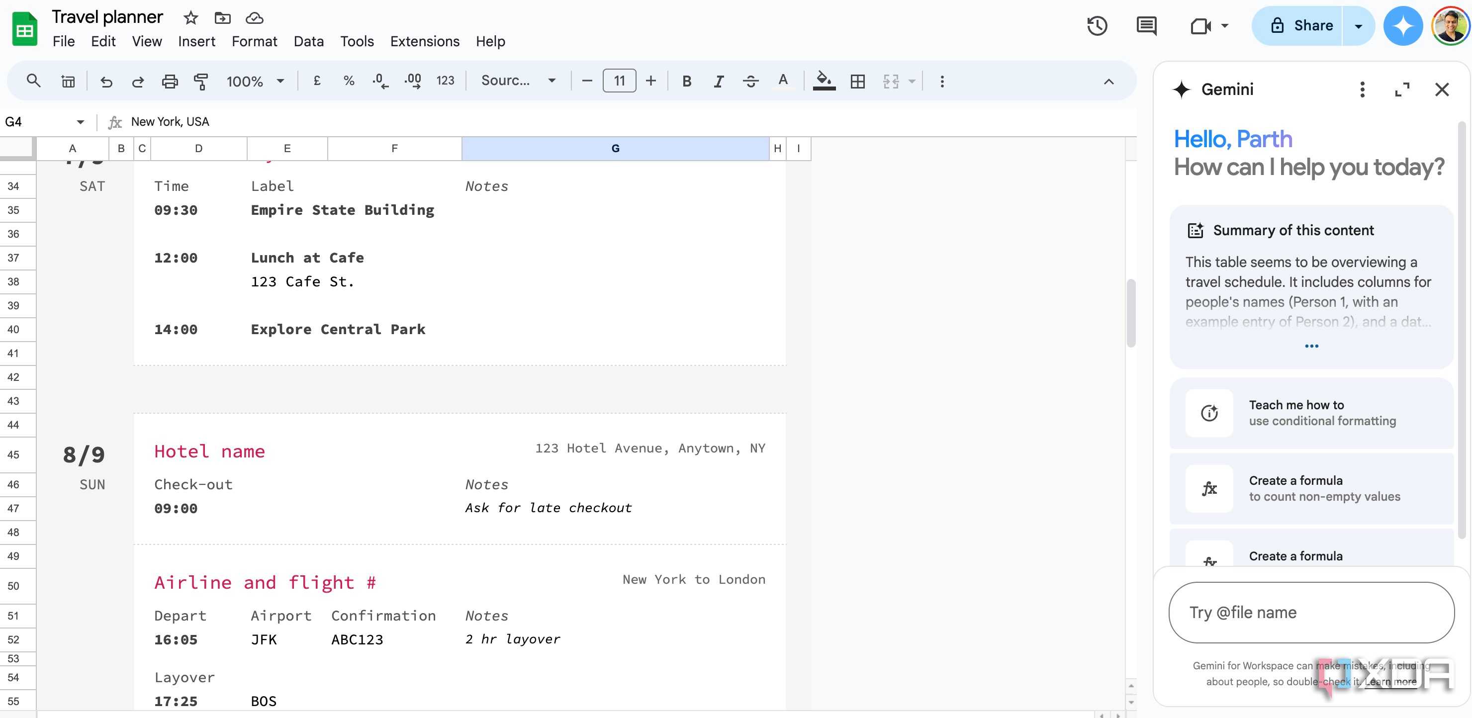 Google Gemini integration in Google Sheets