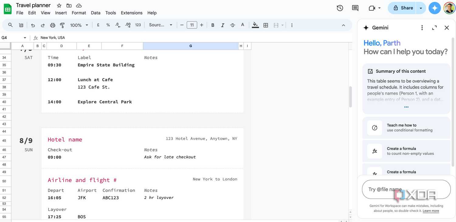 Google Gemini integration in Google Sheets