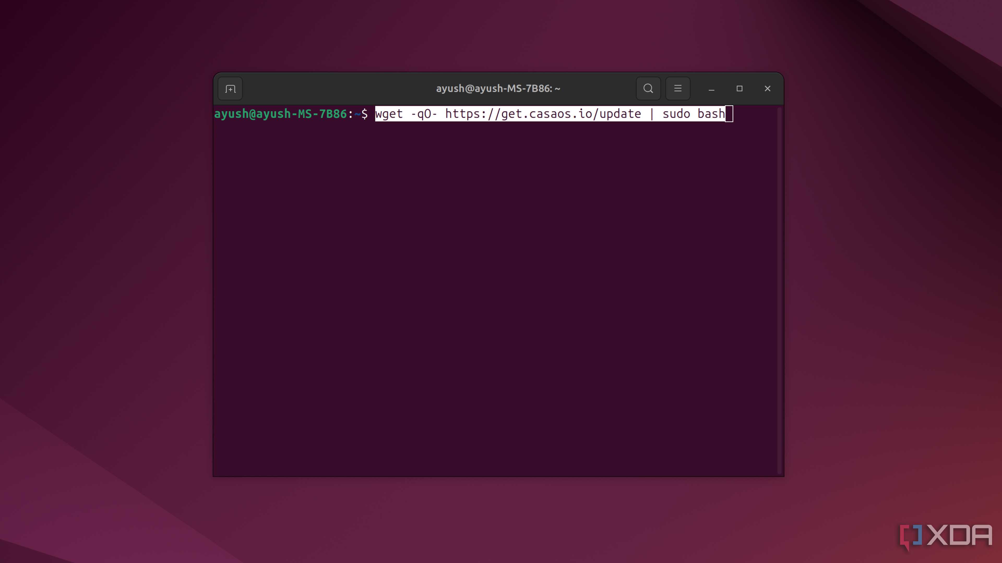 The command to install CasaOS on Ubuntu