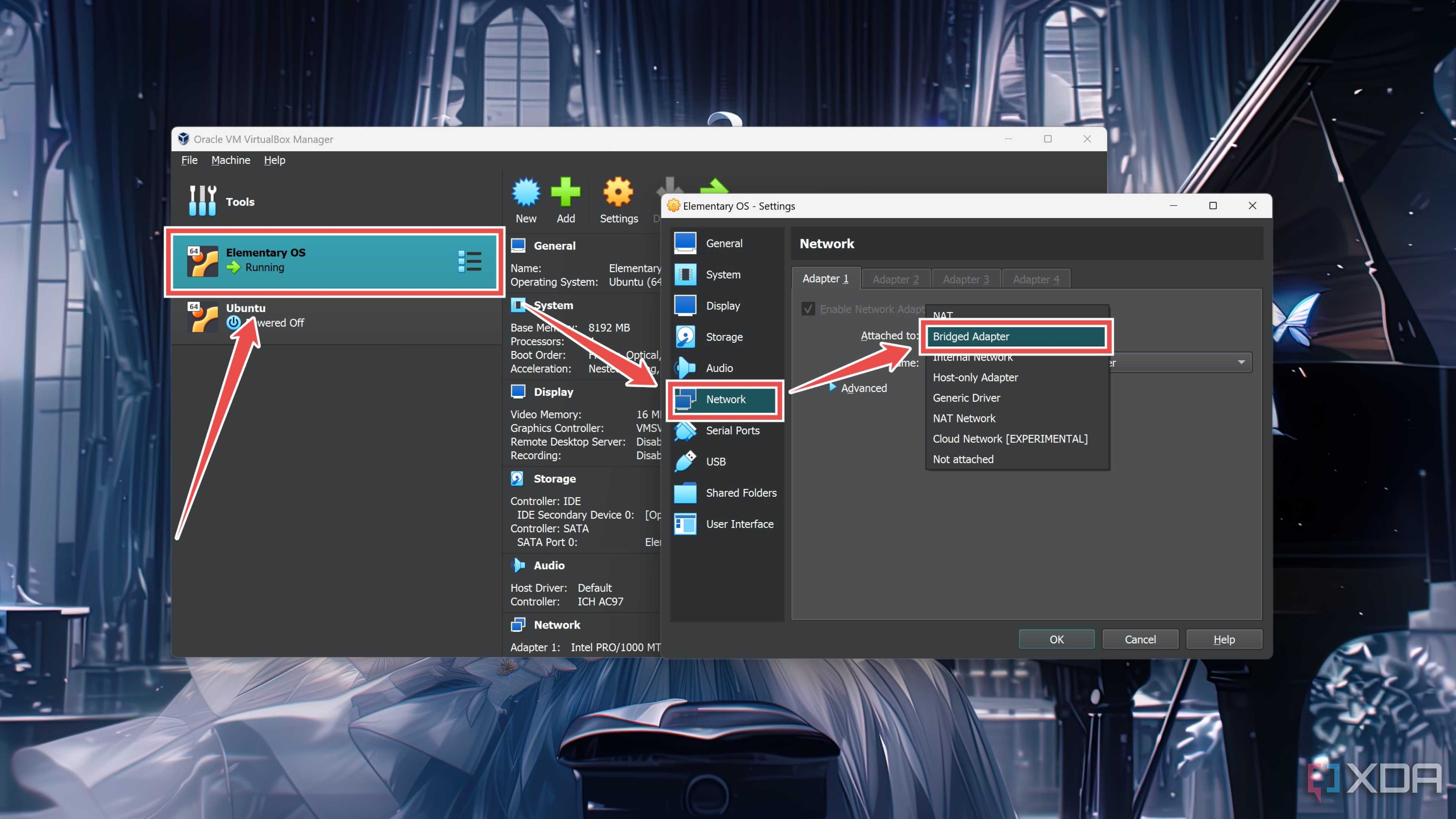 Changing the network settings to Bridged adapter in VirtualBox