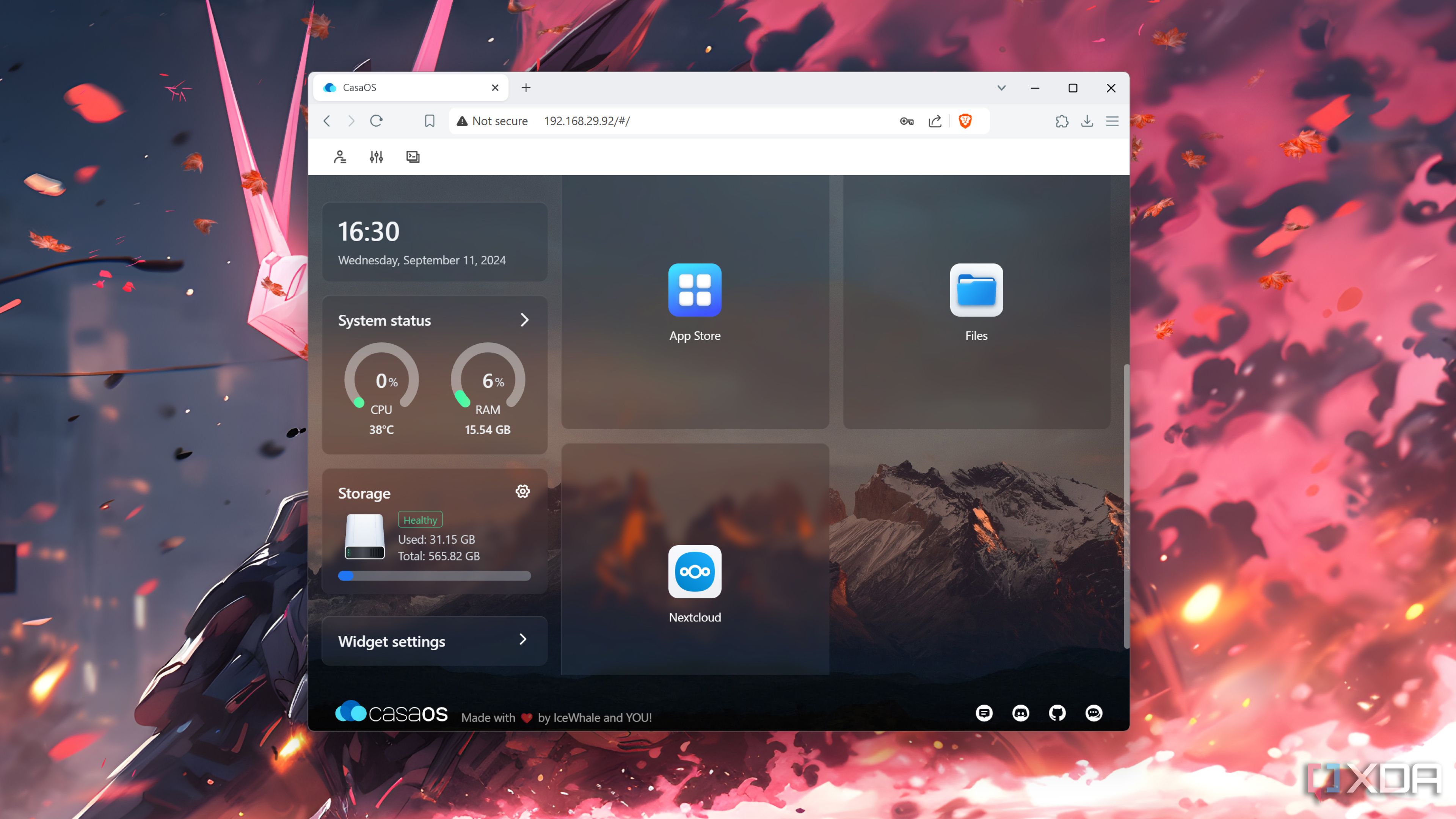 The CasaOS web UI